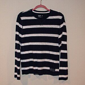 Express Mens Long Sleeve Blue and White Striped T Shirt Size Med